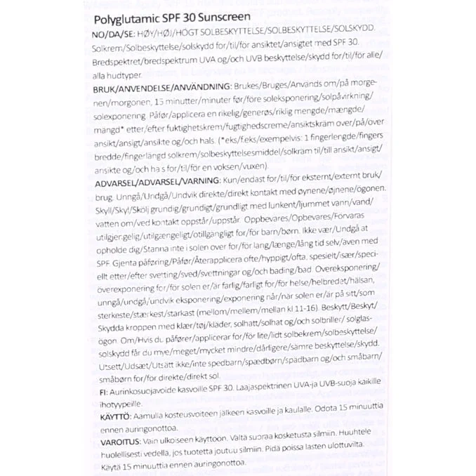 Polyglutamic Acid Solskydd SPF 30