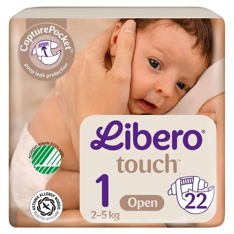 Libero Touch 1 Åpen Bleie, 2–5 Kg, 22 stk