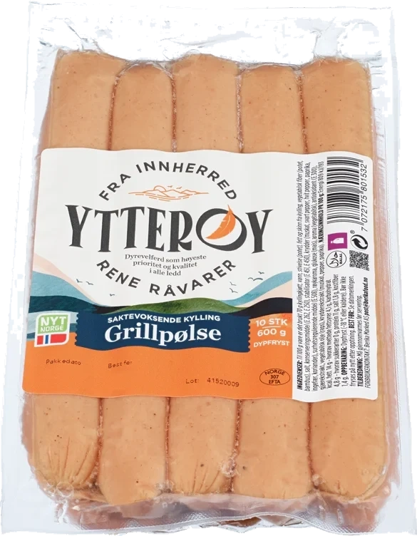 Grillpølse Halal Kylling 600g Ytterøy Frys