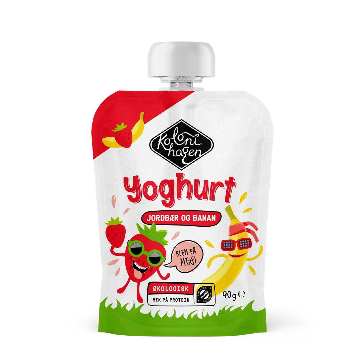 Klemmeyoghurt med jordbær og banan