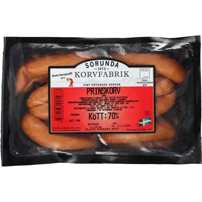 Prinskorv 70% 390g Sorunda korvfabrik
