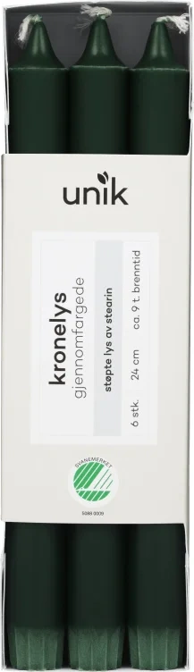 Kronelys 24cm 6pk Vintergrønn Unik
