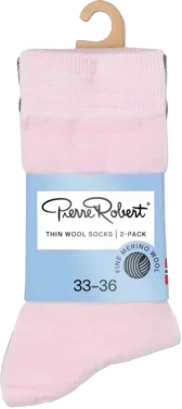 PIERRE ROBERT GROUP AS Thin Wool Socks Kids X2 Pink/grey 33-36