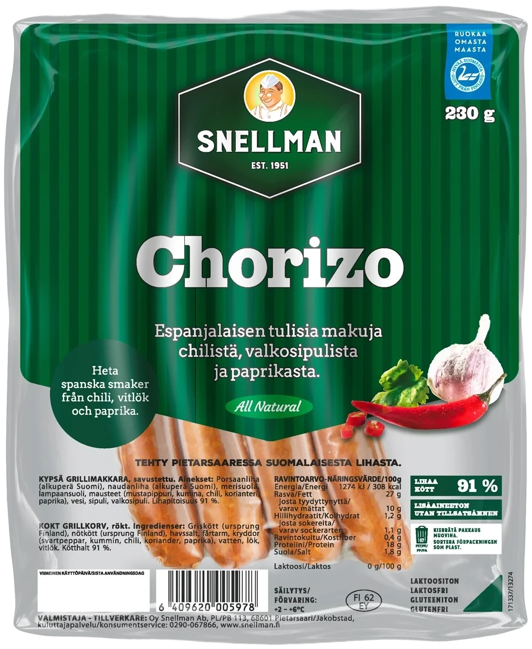 Snellman All natural chorizo