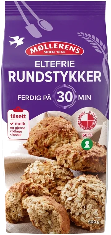 Rundstykker eltefrie på 30 min miks  500g
