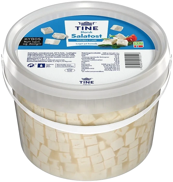 Kybos Naturell Salatost i Lake 2.5kg Tine