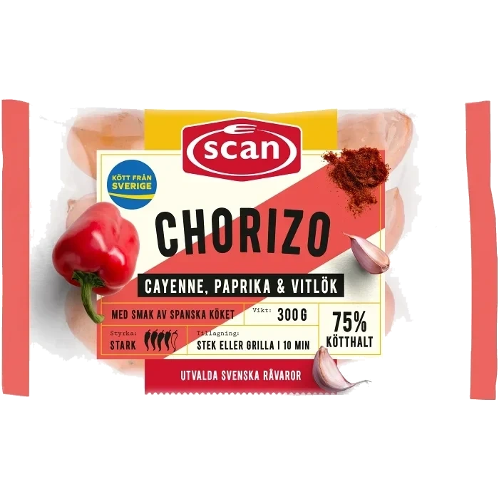 Chorizo Cayenne Paprika 75% Kötthalt 300g Scan