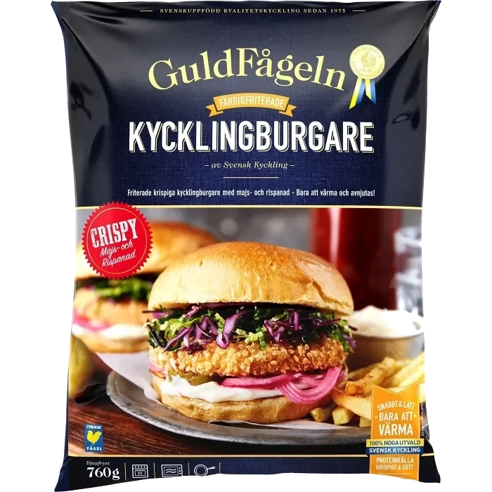 Kycklingburgare Fryst 8-p 760g Guldfågeln