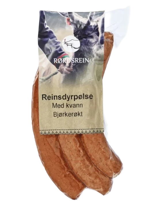 Reinsdyrpølse m/Kvann Bjørkerøkt 300g Fersk