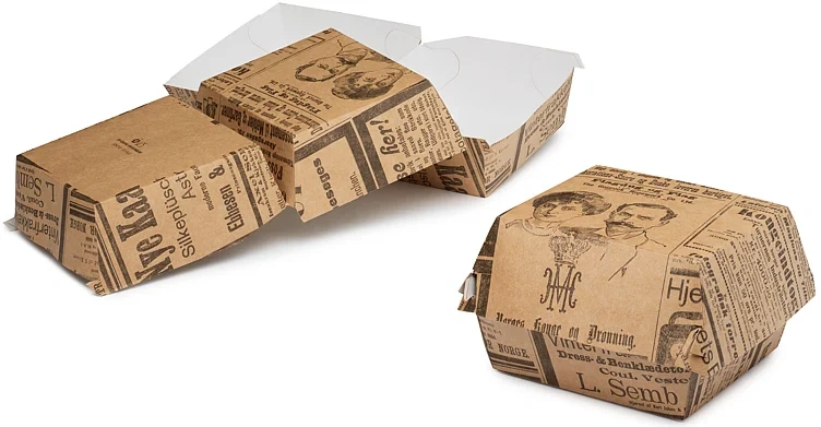 Hamburgerboks avistrykk medium brun 10,5x10,5x8cm 350stk