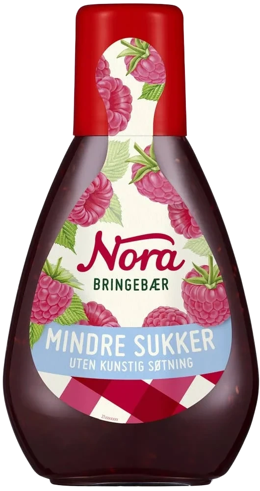 Nora Bringebær Squeezy Mindre Sukker 400g