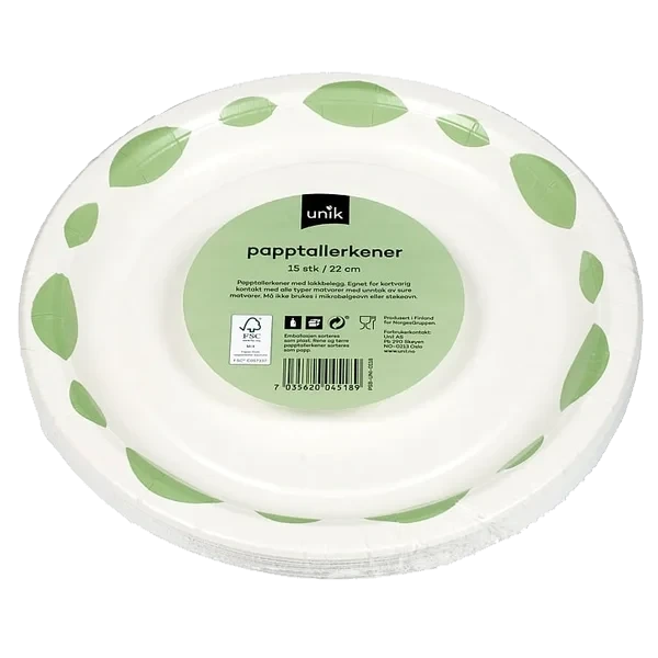 Papptallerken Dekor 22cm 15stk Unik