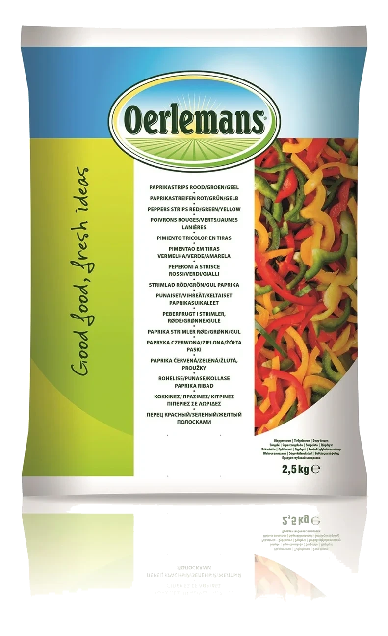 Paprika röd/grön/gul strimlad