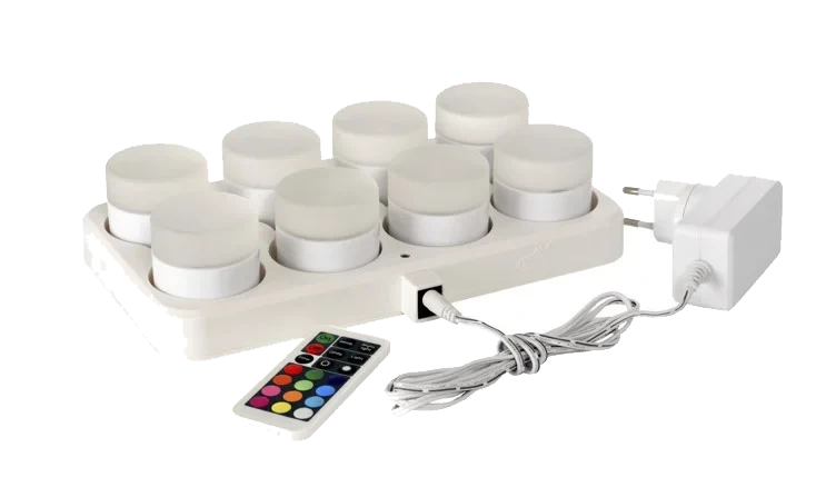 Minilamp led oppladbare lys 48x50mm m/ladestasjon  8lys  stk