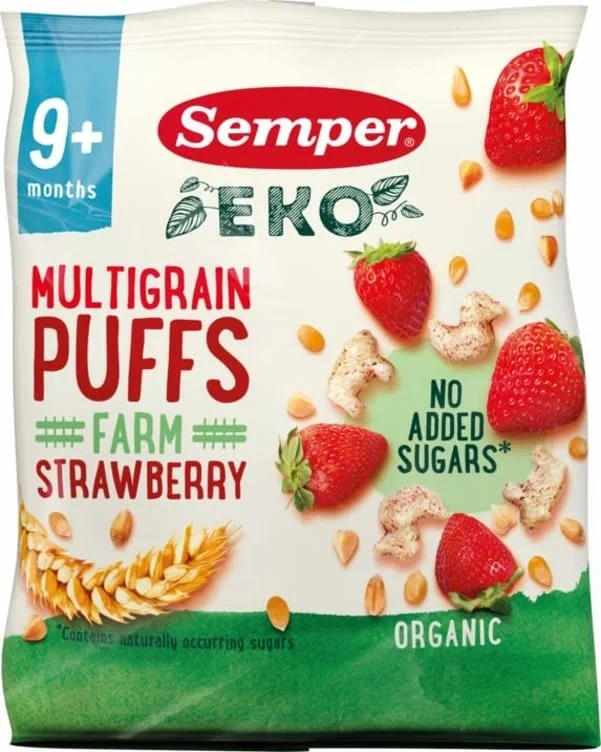 Multigrain Puffs Jordbær 9mnd 18g Semper