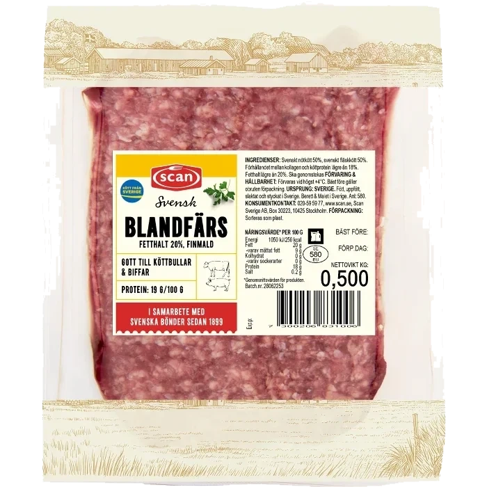 Blandfärs Färsk 18% 500g Scan