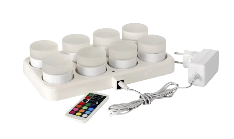Minilamp led oppladbare lys 48x50mm m/ladestasjon  8lys  stk