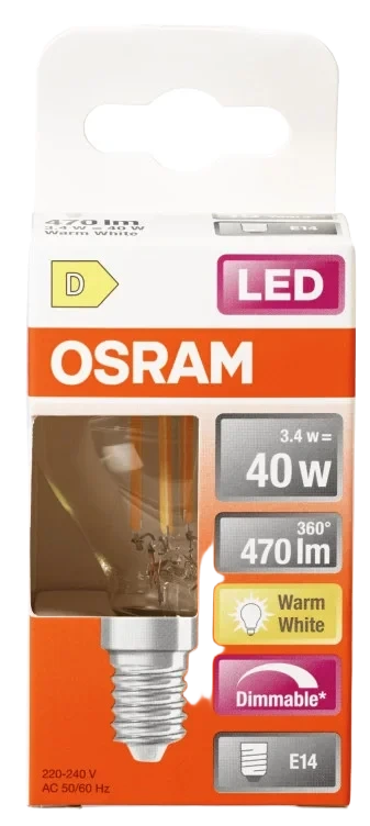 Lyspære Led Cl P 40 Klar Dim 827 E14 Osram