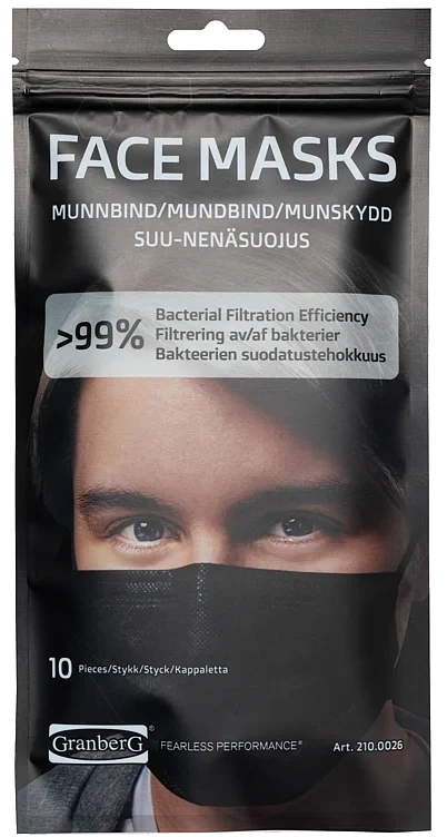 Munnbind Kirurgisk Type Iir Svart 10stk