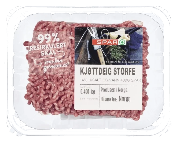 Kjøttdeig Storfe 14% u/Salt og Vann 400g Spar