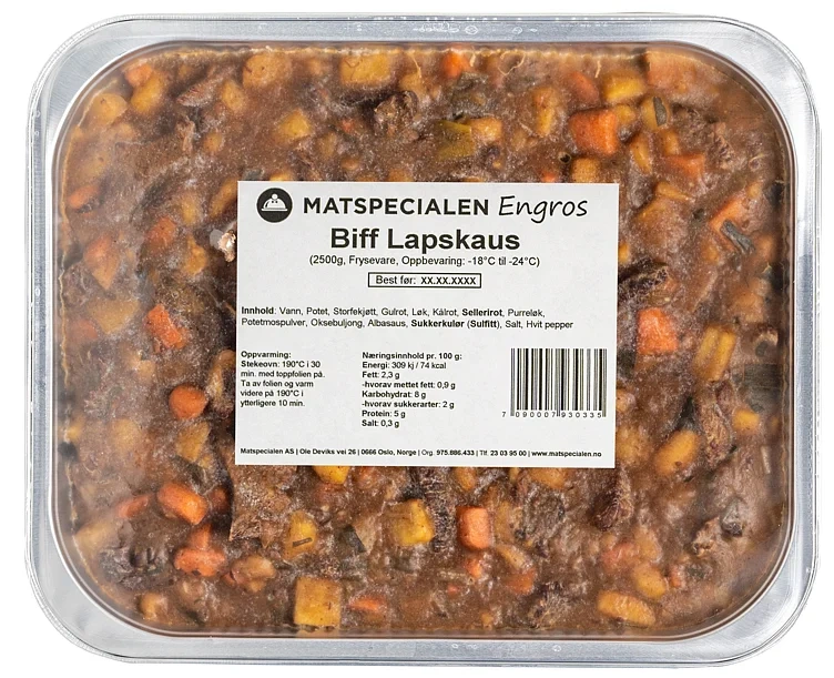 Matspecialen Biff Lapskaus, Frossen, Engros