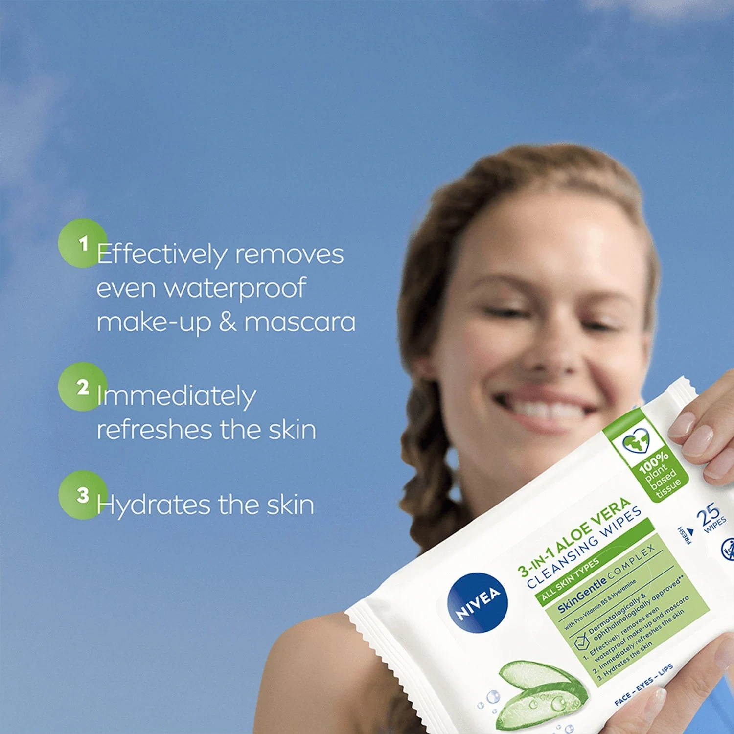 Nivea 3in1 Aloe Vera Cleansing Wipes,25stk