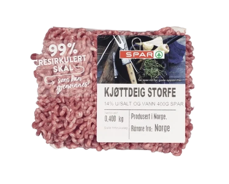 Kjøttdeig Storfe 14% u/Salt og Vann 400g Spar
