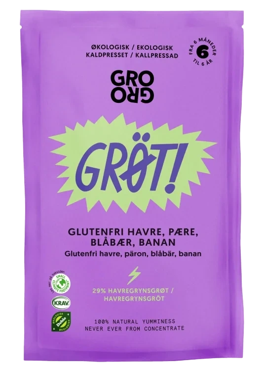 GroGro Grøt med blåbær og pære Fra 6 mnd