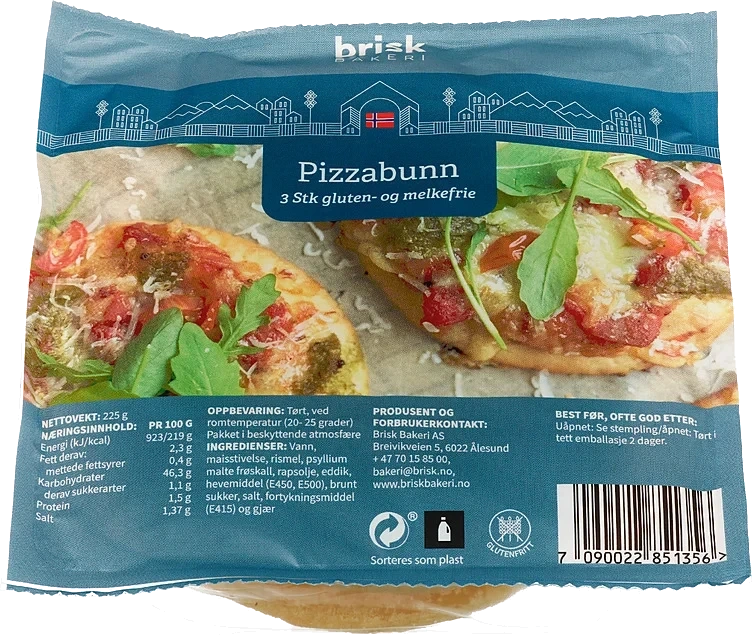 Pizzabunn, naturlig, gluten- og laktosefri  225g
