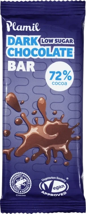 Sjokoladebar 72% Low Sugar 40g Plamil