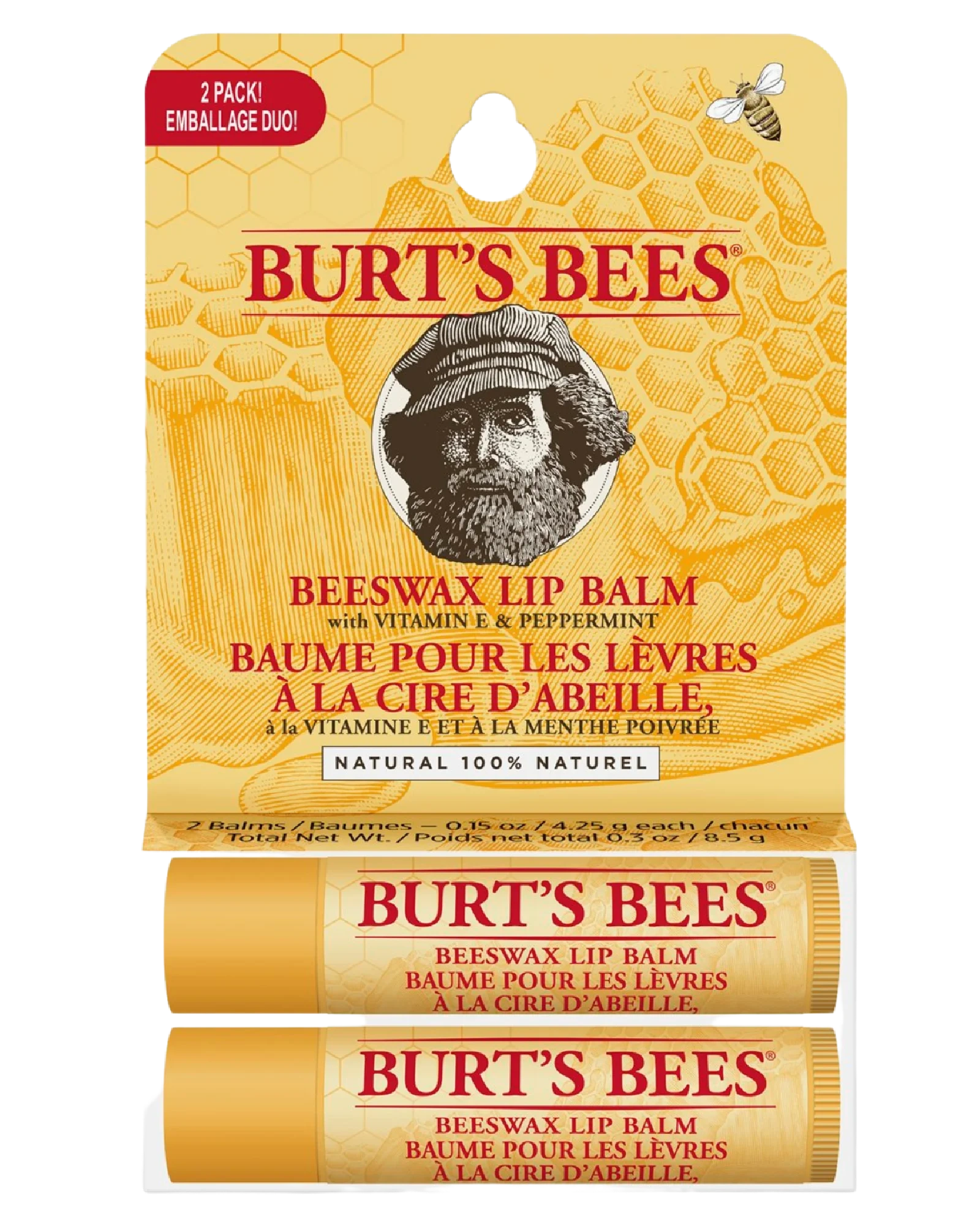 Burt's Bees Lip Balm Beeswax Twin Pack, 2 x 4,25 g