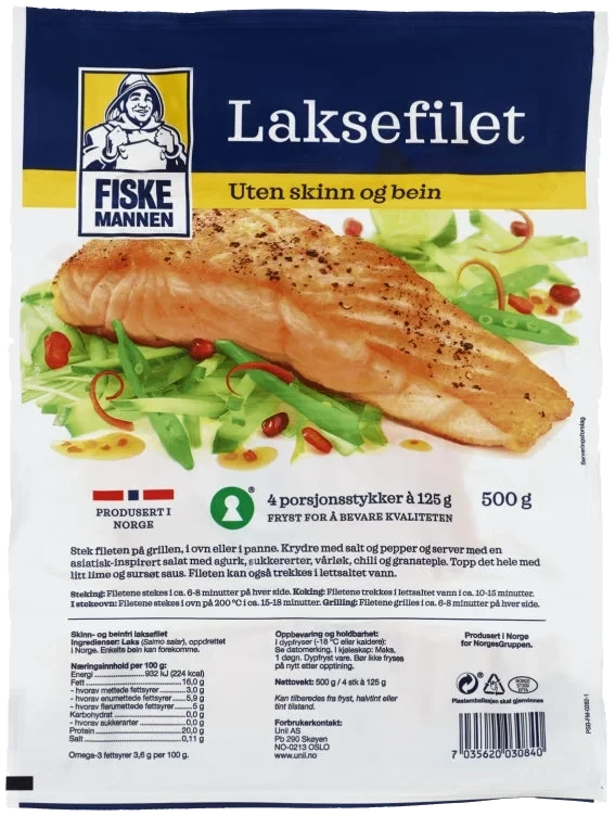 Laksefilet 500g U/ Skinn&ben Fiskemannen