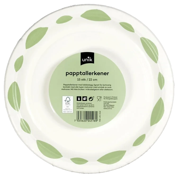 Papptallerken Dekor 22cm 15stk Unik