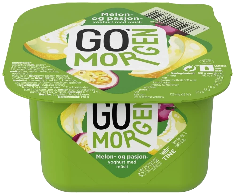 Go'morgen melon- og pasjonyoghurt Med granola, 190 g