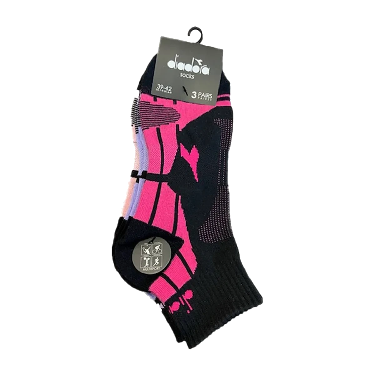 Sokker Multisport Sort/Rosa/Lilla 3-pk
