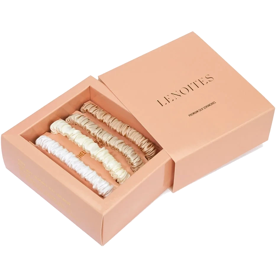 Lenoites Mulberry Silk Skinny Scrunchies White, Cream White, Beige, Light Brown