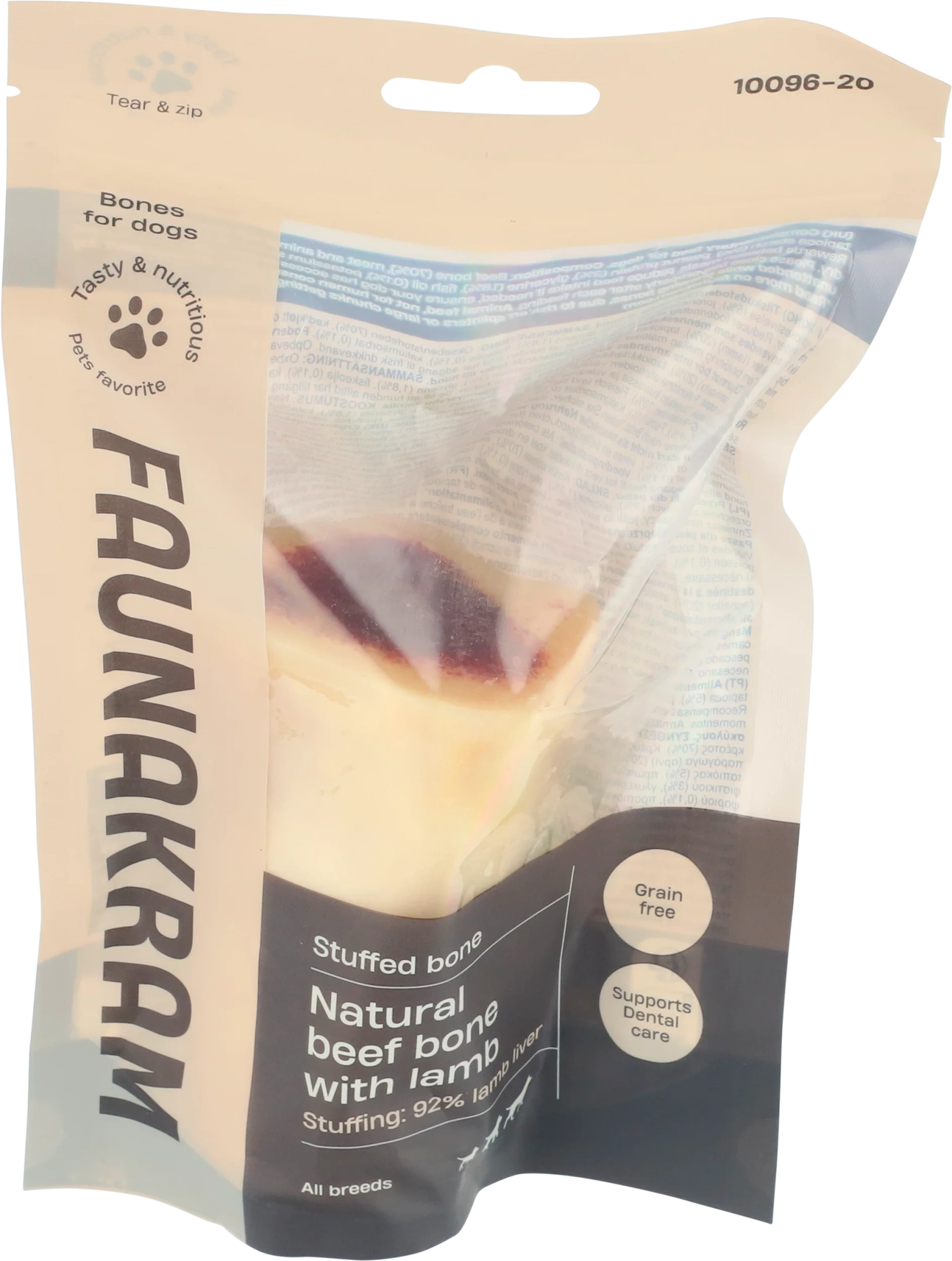 Faunakram Natural beef bone with stuffing: 92% lam