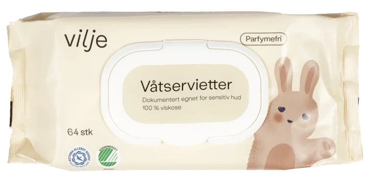 Våtservietter Plastfri 64stk Vilje