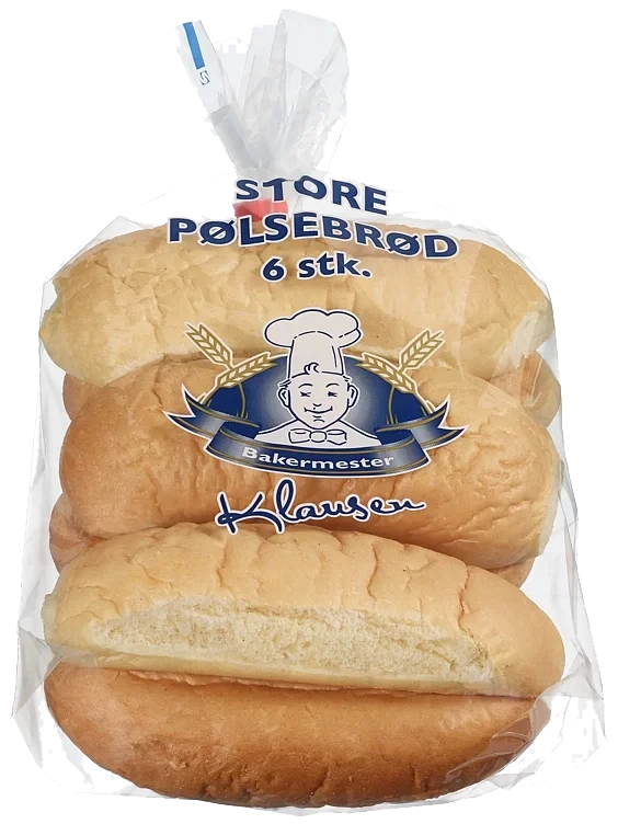Pølsebrød Store 6stk 320g Klausen