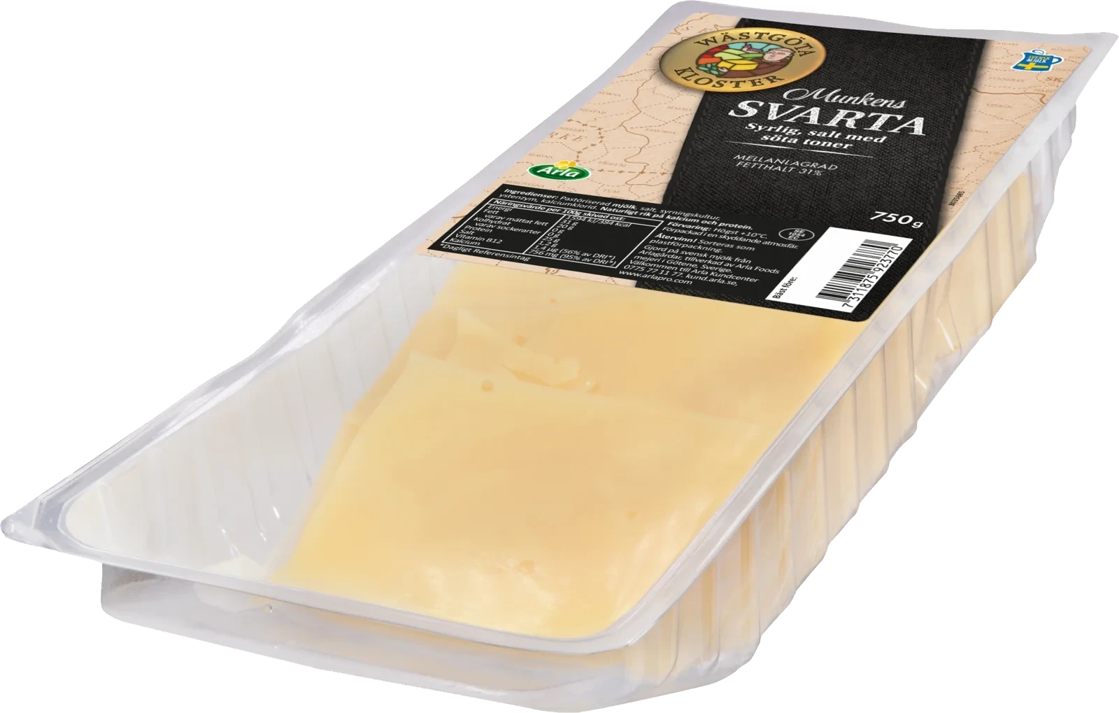 Munkens Svarta skivad ost 31% 750 g