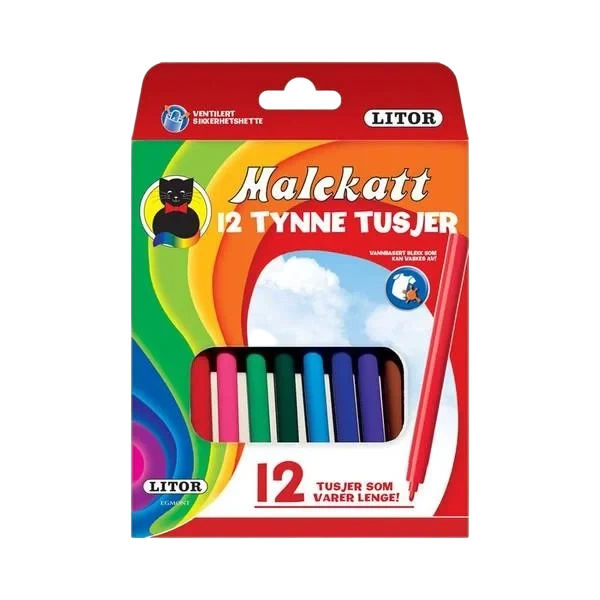 Malekatt Tynne Tusjer - 12stk