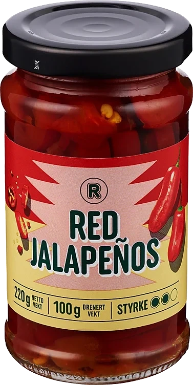 Jalapeñons rød i skiver  220g