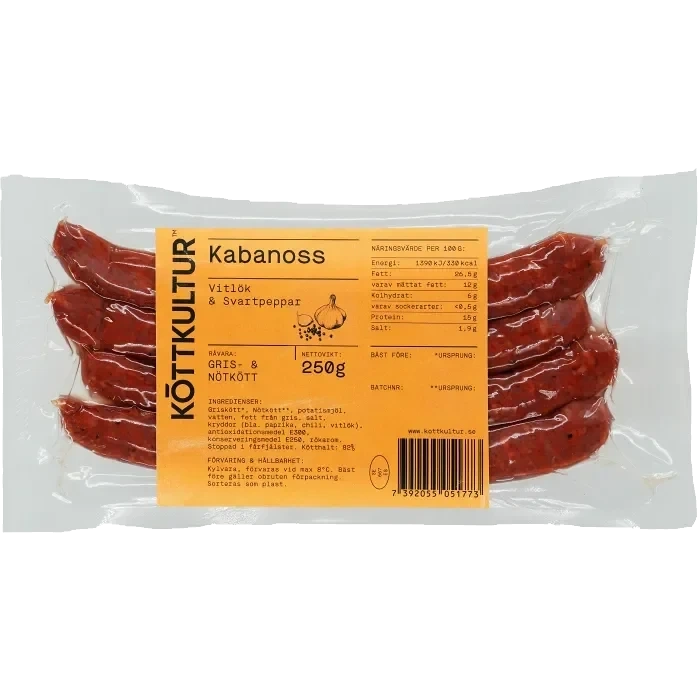 Kryddkorv Kabanoss Vitlök Svartpeppar 250g Köttkultur