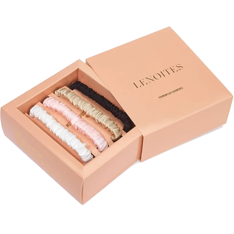 Lenoites Mulberry Silk Skinny Scrunchies White, Pink, Beige, Black