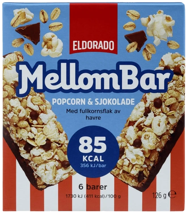 Mellombar Popcorn&sjokolade 126g Eldorado