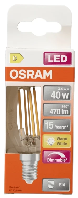 Lyspære Led Cl B 40 Klar Dim 827 E14 Osram