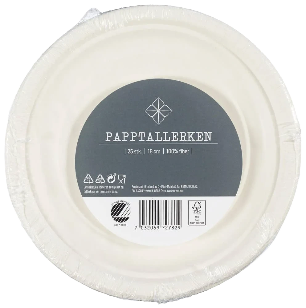 Papptallerken 18 cm, 25 stk