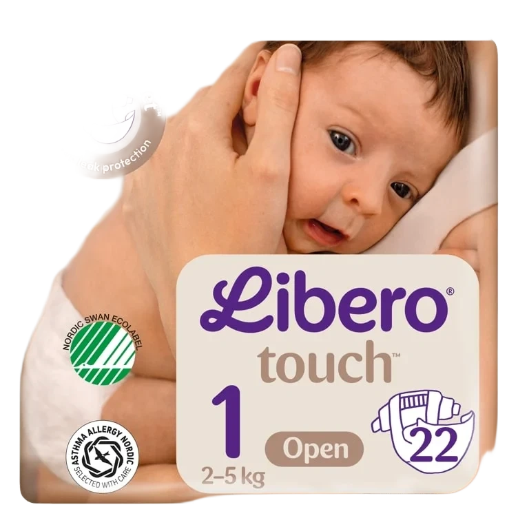 Libero Touch 1 Åpen Bleie, 2–5 Kg, 22 stk