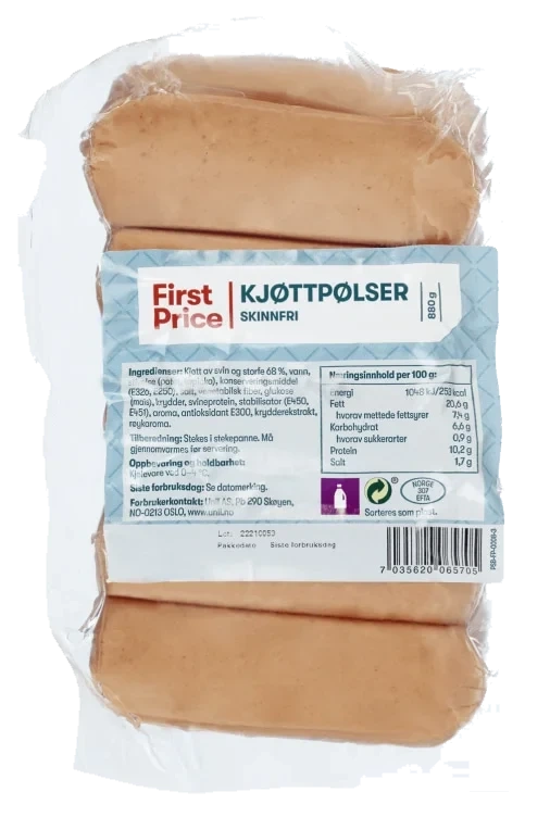 Kjøttpølse Skinnfri 880g First Price