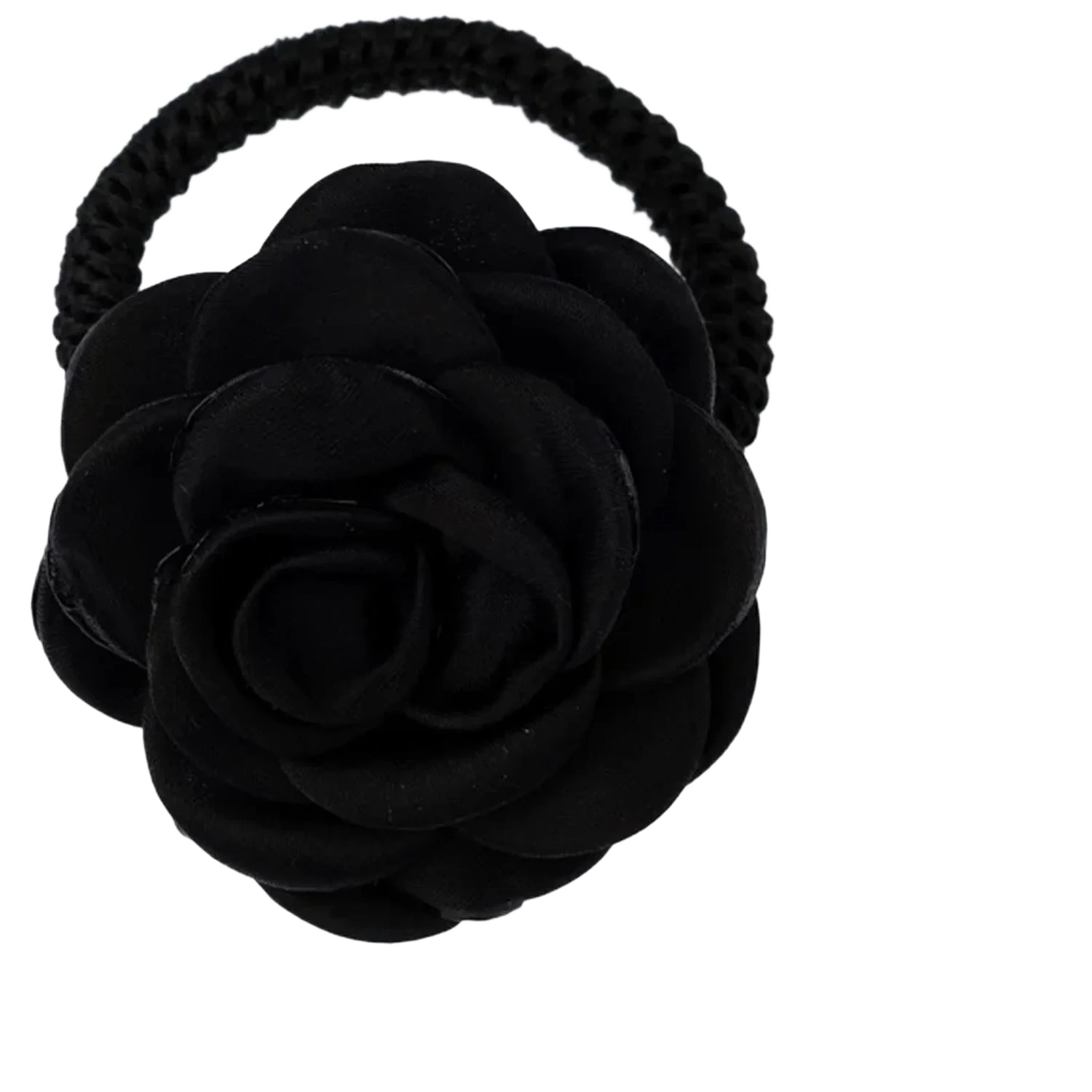 Dark Satin Rose Hair Tie